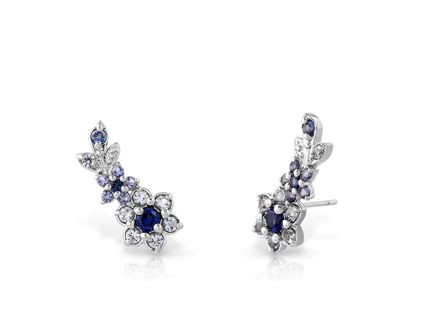 Flower Melody Earrings With Blue Crystal Stones